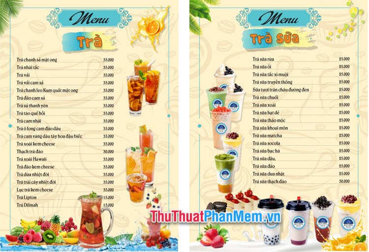 Danh sách mẫu menu trà sữa (File Vector & PSD)