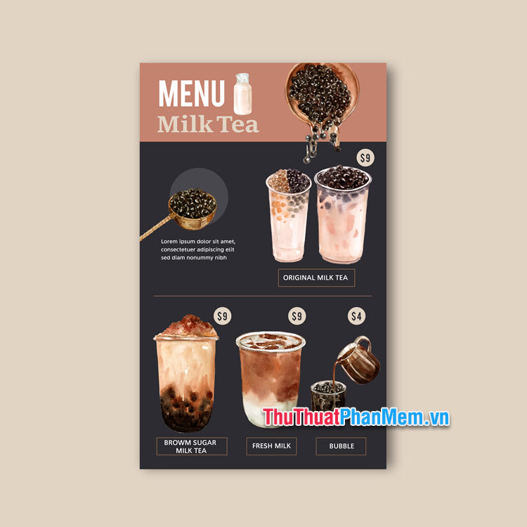 Danh sách mẫu menu trà sữa (File Vector & PSD)