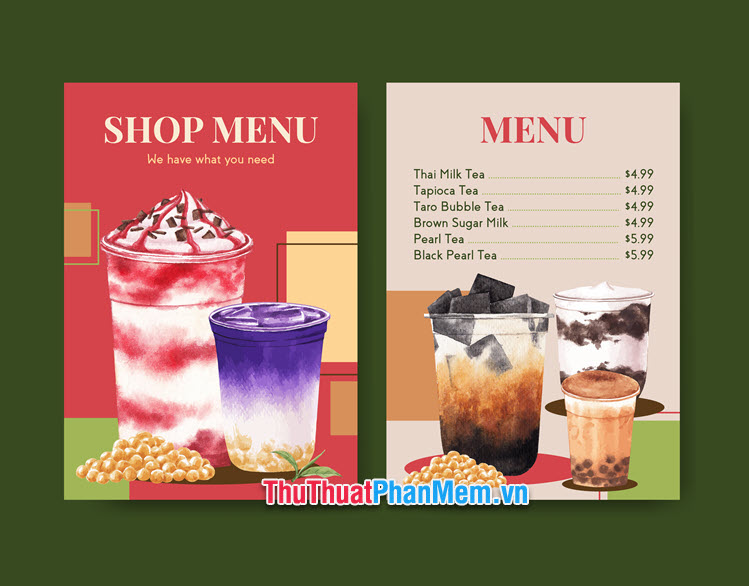 Danh sách mẫu menu trà sữa (File Vector & PSD)