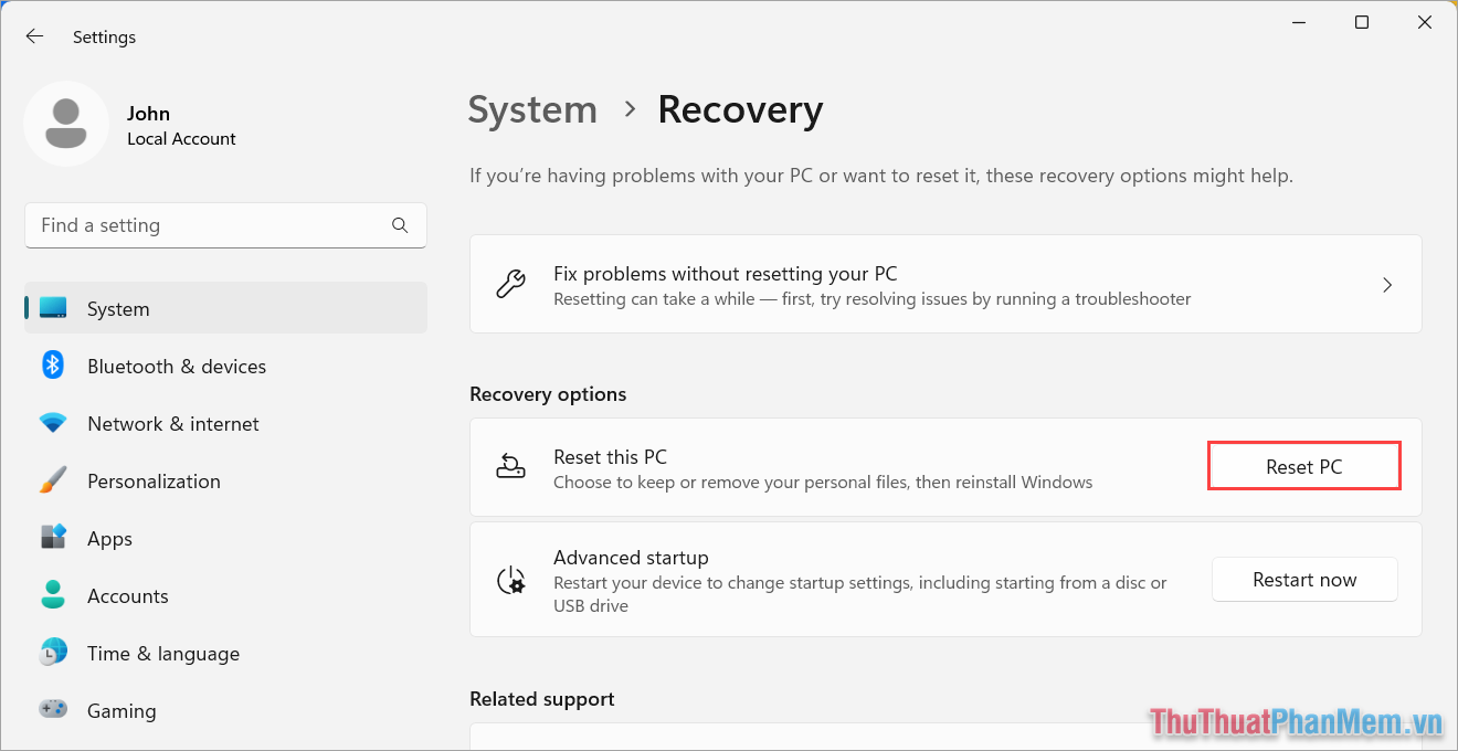 Reset Windows 11 - Khôi phục lại hệ điều hành như mới cài