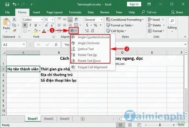Phương pháp xoay chữ trong Excel, xoay ngang và dọc