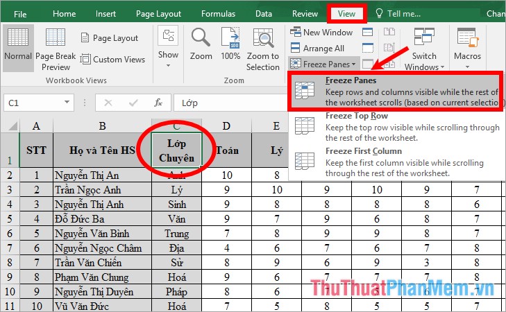 Hướng dẫn cố định cột và dòng tiêu đề trong Excel 2007, 2010, 2013, 2016