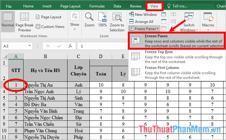 Hướng dẫn cố định cột và dòng tiêu đề trong Excel 2007, 2010, 2013, 2016
