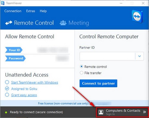 Log in to TeamViewer and access account management on your computer.