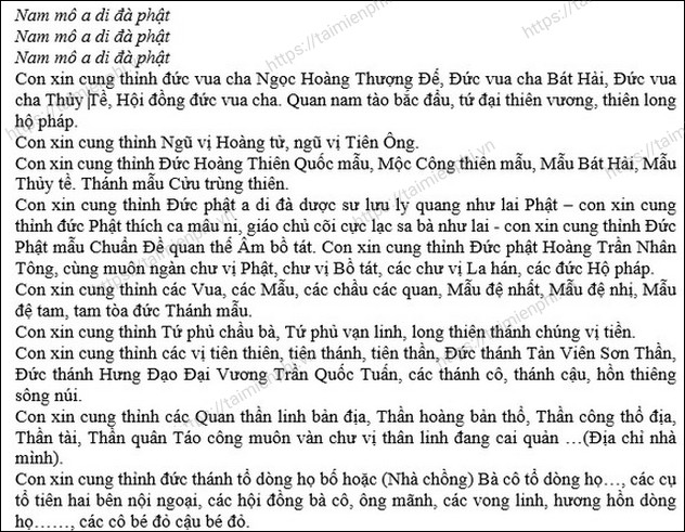 Văn Khấn Vua Cha Ngọc Hoàng