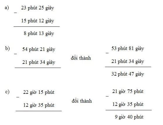 Phép Trừ Số Đo Thời Gian