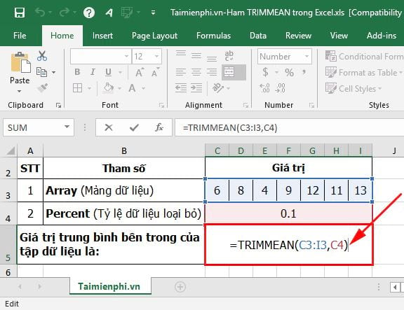 TRIMMEAN Function in Excel