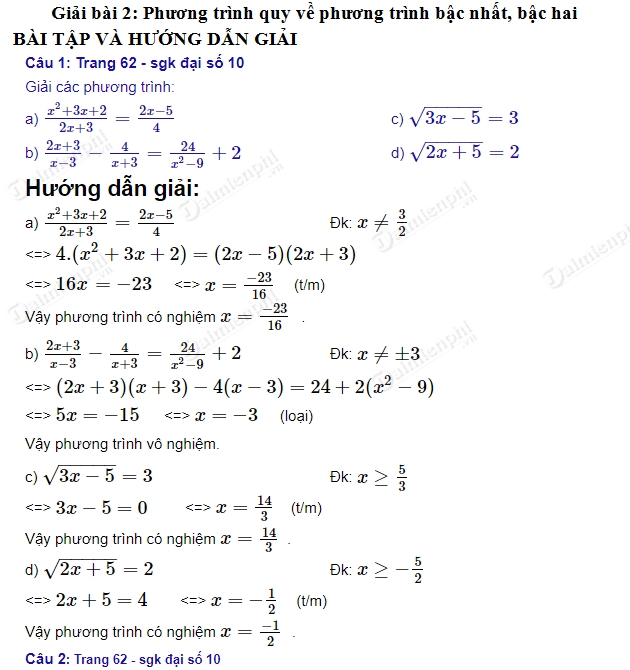 Bài 2 Toán 10 Trang 62: Hướng Dẫn Giải Chi Tiết và Dễ Hiểu