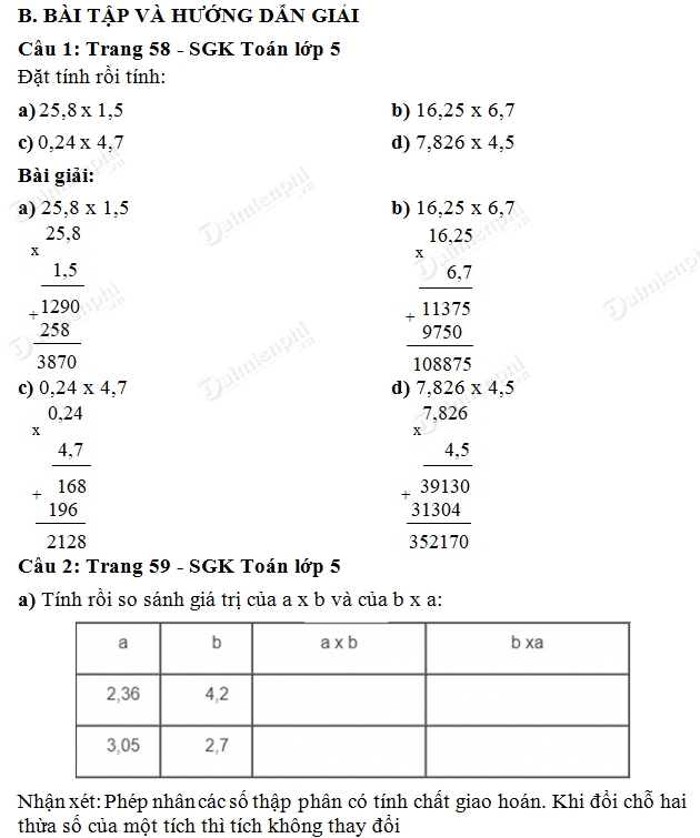 Toán Lớp 5 Trang 58 59 - Giải Bài Tập Nhanh Và Dễ Hiểu