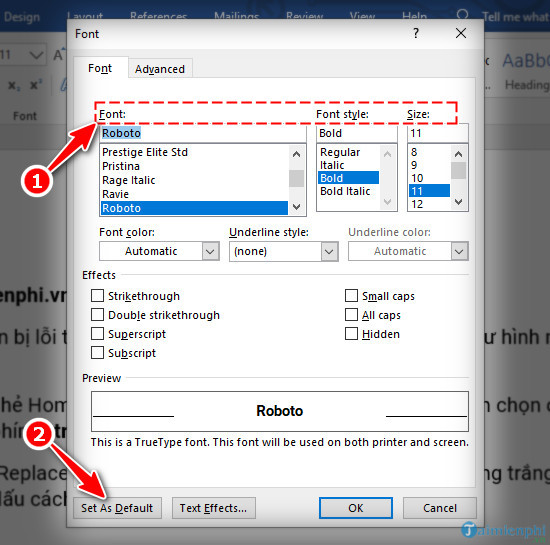 Setting Default Font for Word Document