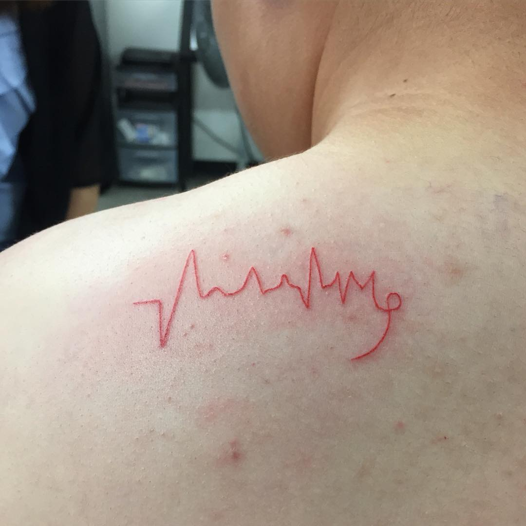 Tiny heartbeat tattoo done by Nerdy Match Loredana - Tattoogrid.net