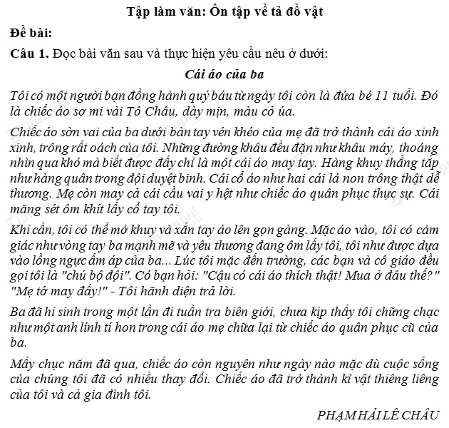 Làm Văn Tả Đồ Vật Lớp 5