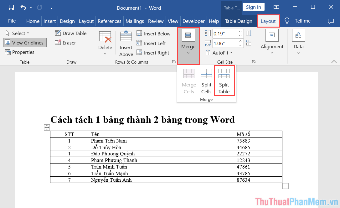 How to Split a Table into Two Tables in Word