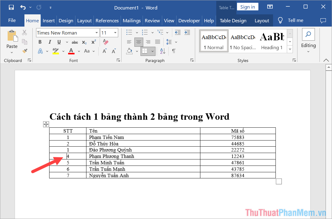 How to Split a Table into Two Tables in Word