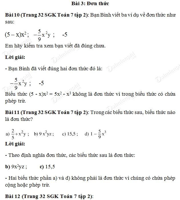 Giải Toán 7 Bài Đơn Thức: Hướng Dẫn Chi Tiết và Bài Tập Thực Hành