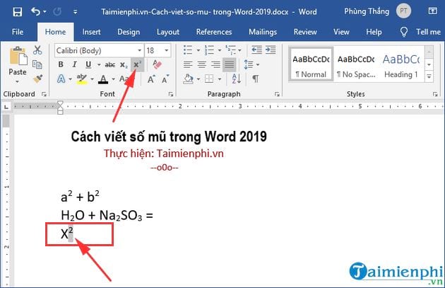 Hướng dẫn gõ số mũ trong Word