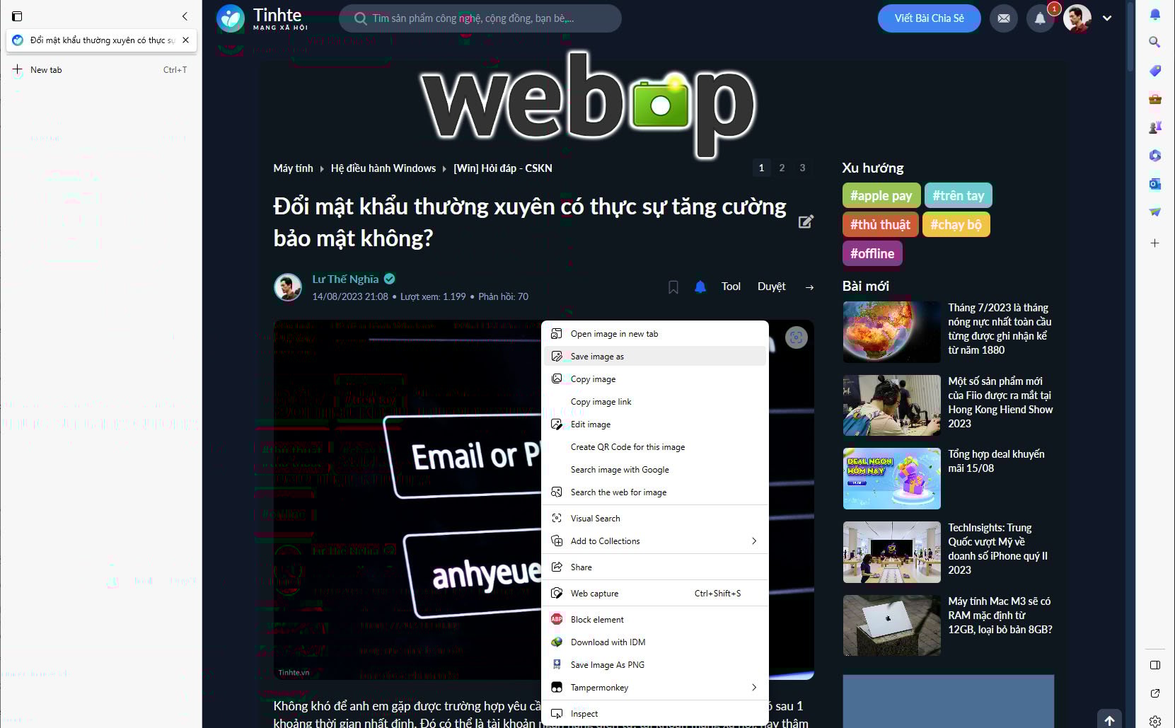 Cách để tránh tải hình ảnh từ web về máy tính dưới định dạng WebP