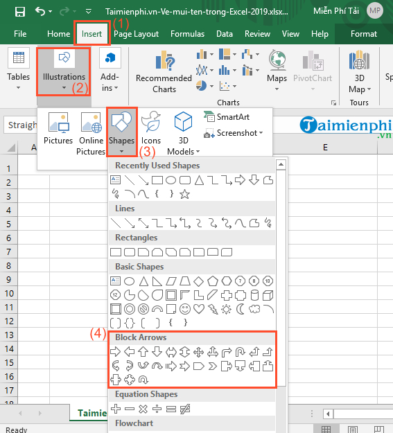 How to draw arrows in Excel 2019, increase or decrease