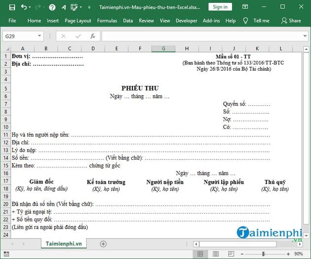 Mẫu Phiếu Thu Excel - Tải Miễn Phí Và Hướng Dẫn Sử Dụng Chi Tiết