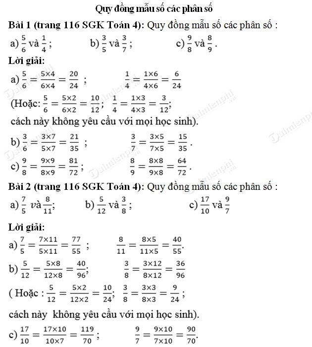 Toán Lớp 4 Quy Đồng Mẫu Số: Hướng Dẫn Chi Tiết Và Bài Tập Thực Hành