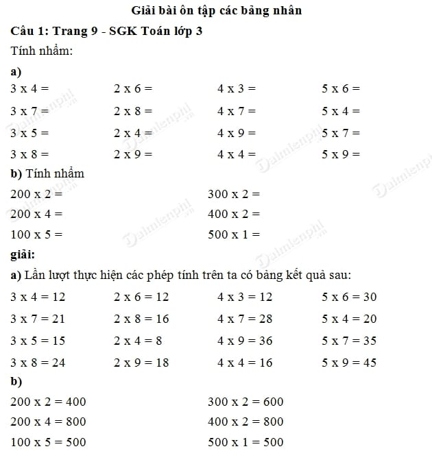 Toán lớp 3 - Phép nhân