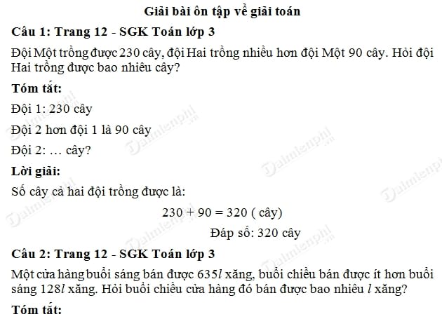 Ôn Tập Về Giải Toán Lớp 3 Trang 12 - Khám Phá Cách Giải Bài Toán Hấp Dẫn