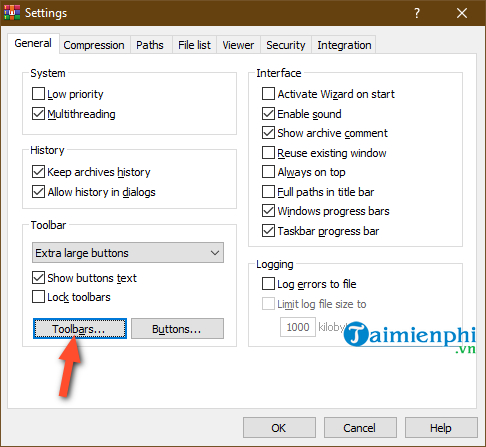 Adjusting WinRAR Toolbar Size