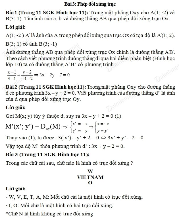 Bài Tập Phép Đối Xứng Trục Lớp 11 - Tổng Hợp Các Bài Tập và Phương Pháp Giải