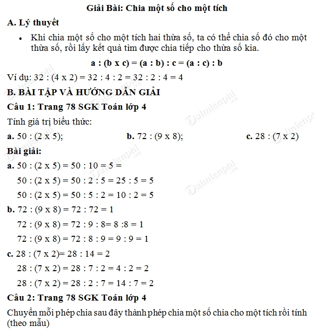 Chia Một Tích Cho Một Số Lớp 4 Trang 79: Hướng Dẫn Chi Tiết và Bài Tập Thực Hành