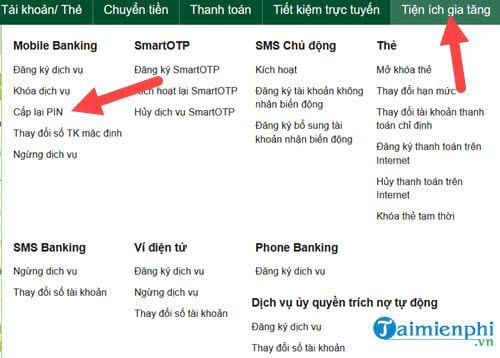 Using Vietcombank's Internet Banking for PIN Code Change