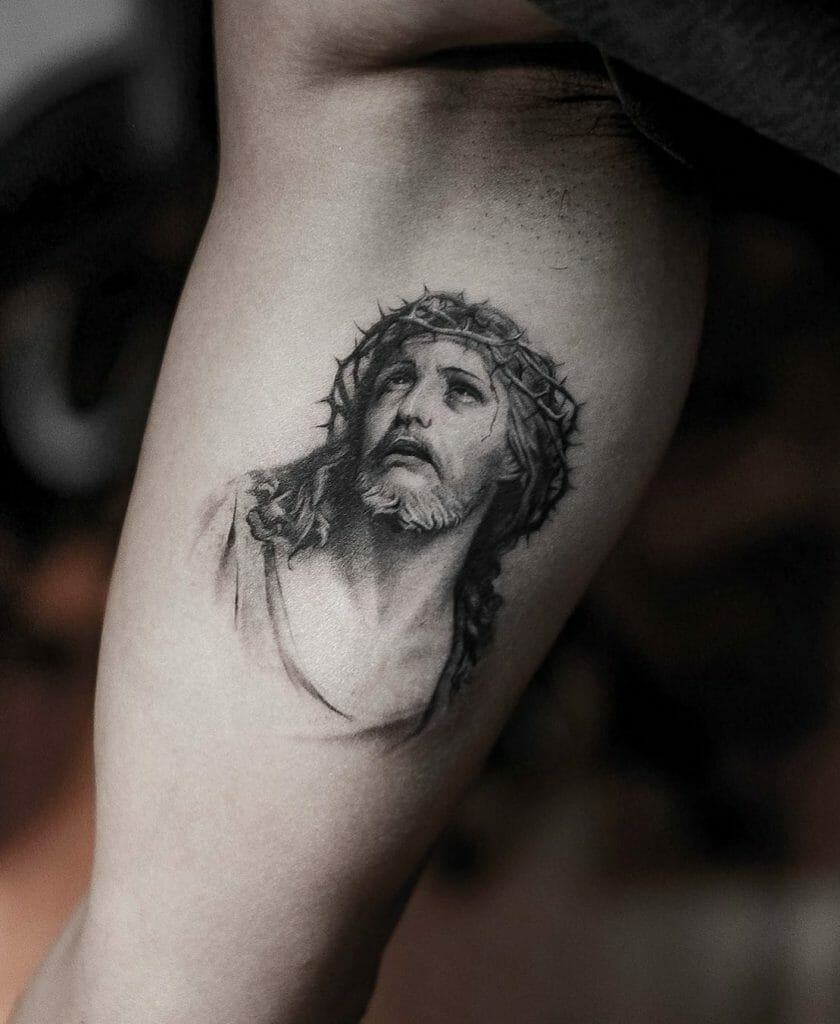 Black and Grey Jesus Tattoo