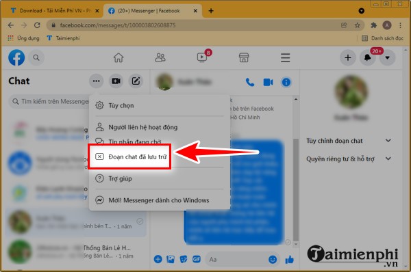 Hướng dẫn hủy lưu trữ tin nhắn trên Messenger