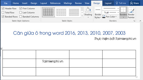 Hướng dẫn căn giữa ô trong Word, Excel