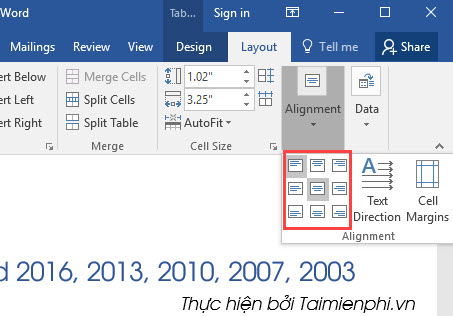 Hướng dẫn căn giữa ô trong Word, Excel