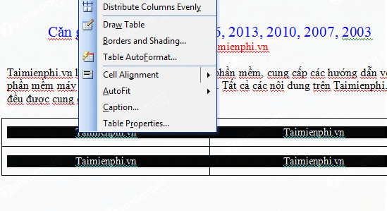 Hướng dẫn căn giữa ô trong Word, Excel