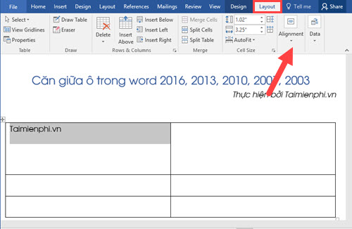 Hướng dẫn căn giữa ô trong Word, Excel