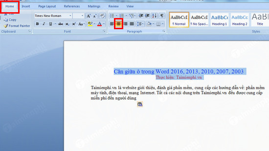 Hướng dẫn căn giữa ô trong Word, Excel
