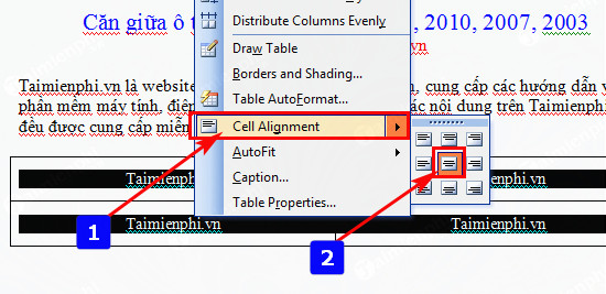 Hướng dẫn căn giữa ô trong Word, Excel