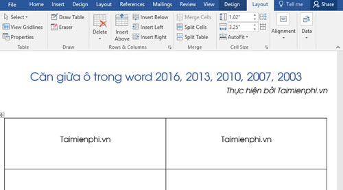 Hướng dẫn căn giữa ô trong Word, Excel