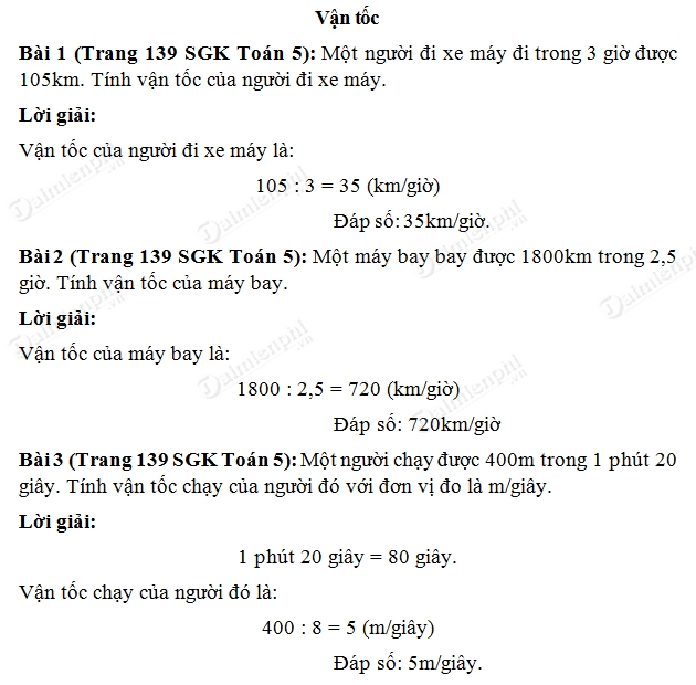 Ví dụ minh họa về bài toán vận tốc