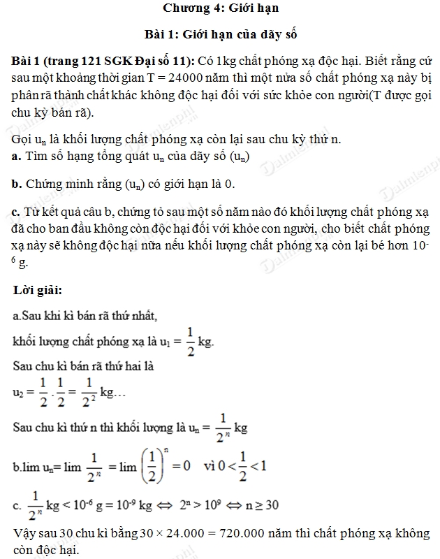 Toán lớp 11 bài giới hạn của dãy số: Hướng dẫn chi tiết và bài tập