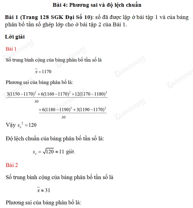 Bài tập về Phương sai và Độ lệch chuẩn: Hướng dẫn chi tiết và bài tập thực hành