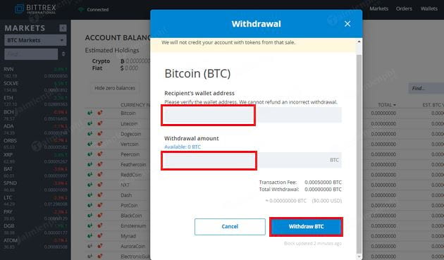 Hướng dẫn gửi và rút tiền trên sàn Bittrex
