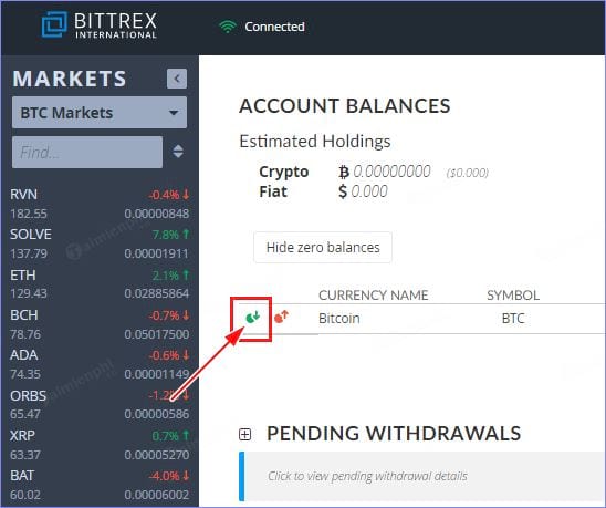 Hướng dẫn gửi và rút tiền trên sàn Bittrex