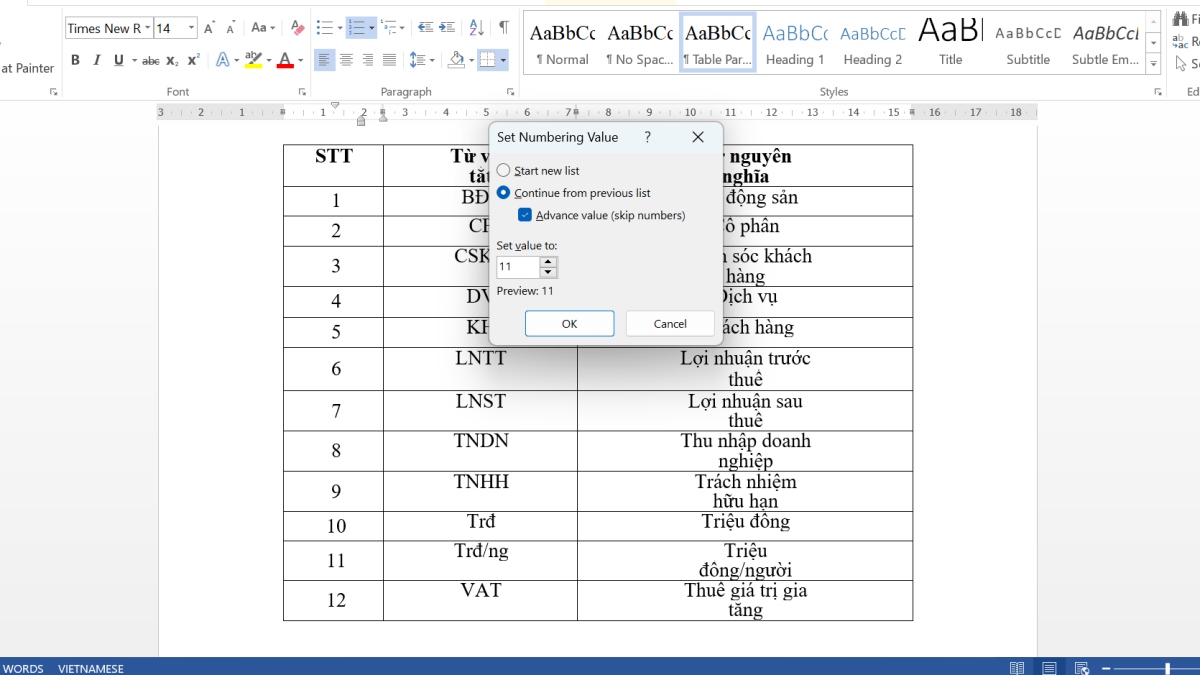 Hai cách dễ dàng để thực hiện việc đánh số thứ tự 1.1 1.2 trong Word