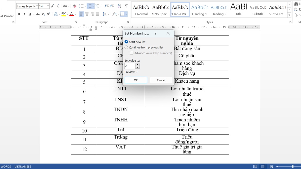 Hai cách dễ dàng để thực hiện việc đánh số thứ tự 1.1 1.2 trong Word