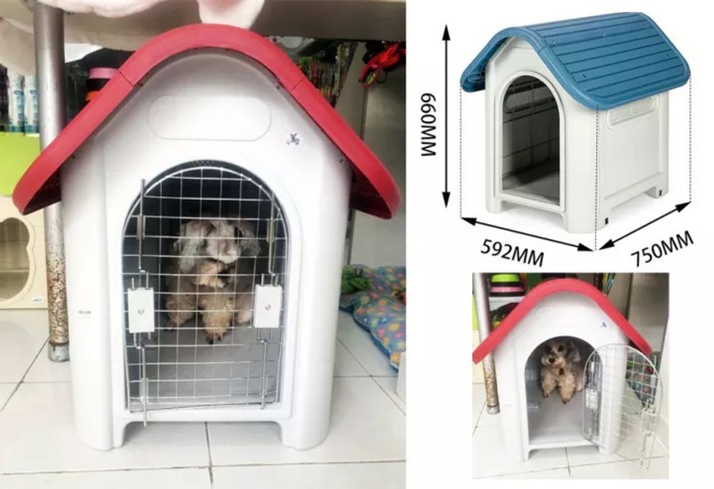 Chuồng chó Poodle làm từ nhựa, có mái che phù hợp để đặt ngoài trời