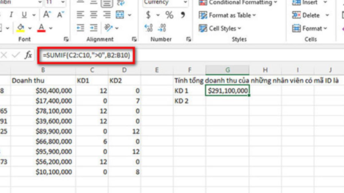 Phương pháp tính tổng các ô không kề nhau trong Excel cách 1 bước 1