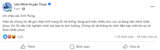 Cộng đồng game thủ Liên Minh Huyền Thoại Việt Nam gặp sự cố Vanguard vào cuối tuần, nhà phát hành hàng đầu bị ảnh hưởng Anh-mo-ta