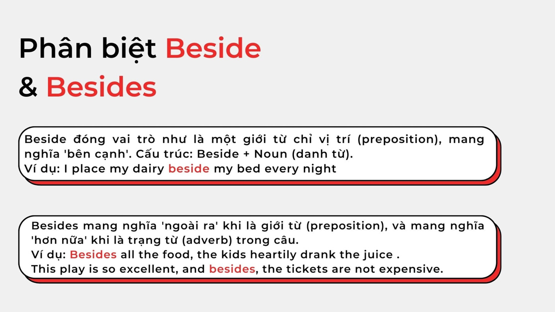 Beside là gì - Cách dùng và phân biệt với Besides